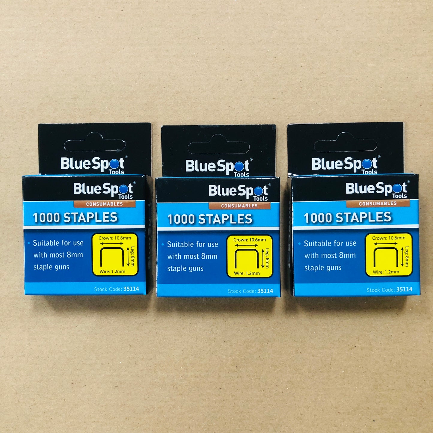 Blue Spot 8mm Crown Flat Wire Staples T50 Style Staple Gun Leg 8 Crown 10.6