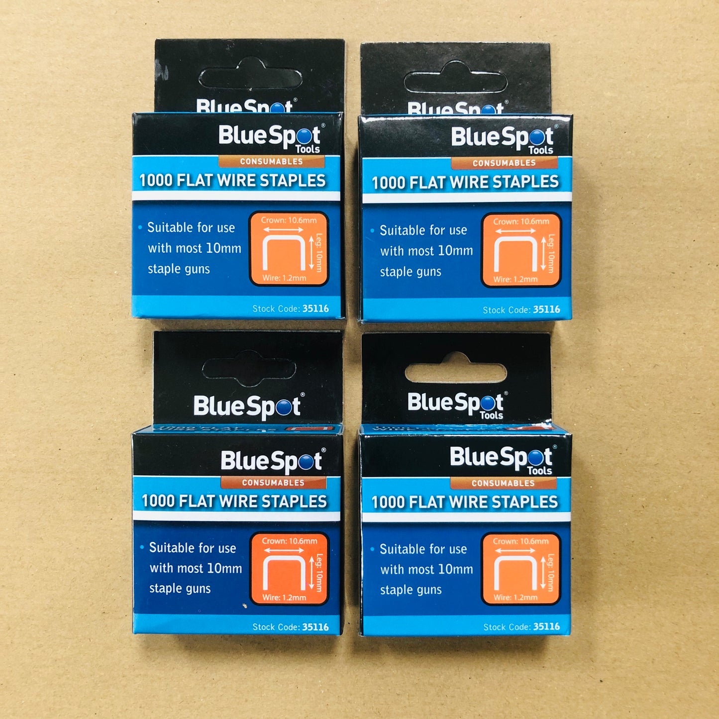 Blue Spot 10mm Crown Flat Wire Staples T50 Style Staple Gun Leg 10 Crown 10.6