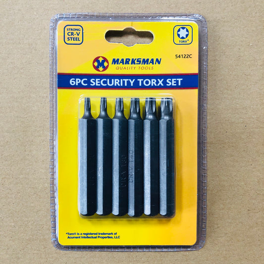 Marksman Security Torx Bit Set 6pc 75mm Long Anti Tamperproof T20 T25 T30 T40 T45 T50