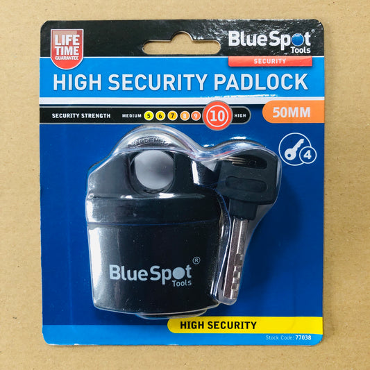 Blue Spot 50mm High Security Closed Shackle Zinc Alloy Padlock Steel Chain Door Lock 4 Key