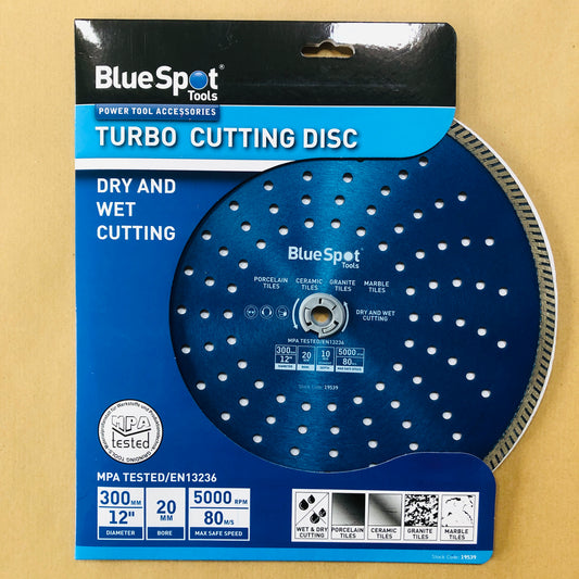 Blue Spot Turbo Diamond Cutting Disc 300mm 12" Grinder Blade Porcelain Stone Granite Marble