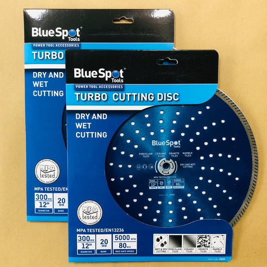 Blue Spot 2 x Turbo Diamond Cutting Discs 300mm 12" Grinder Blade Porcelain Stone Granite Marble