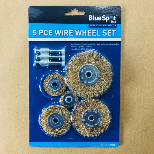 Blue Spot 5pc Wire Wheel Brass Brush Drill Metal Rapid Rust Paint Removal 1/4" Shanks