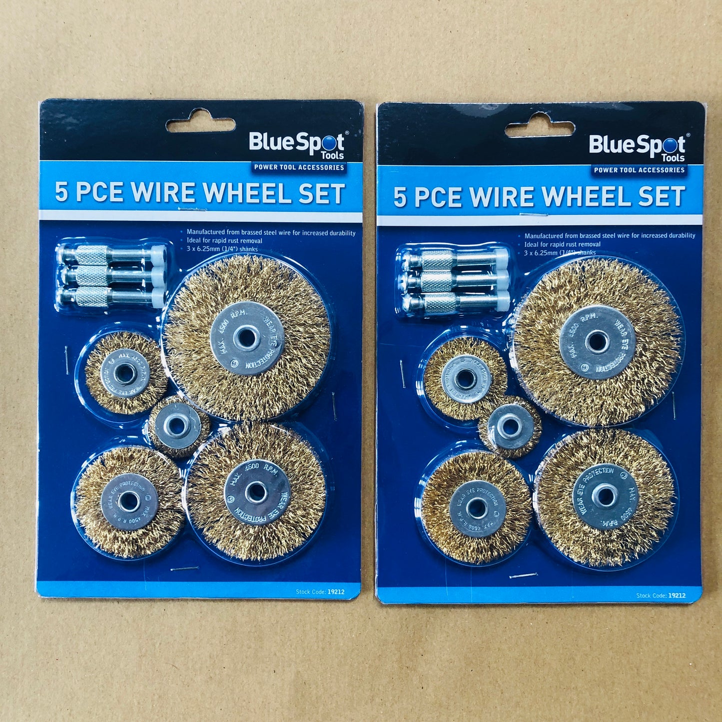 Blue Spot 5pc Wire Wheel Brass Brush Drill Metal Rapid Rust Paint Removal 1/4" Shanks
