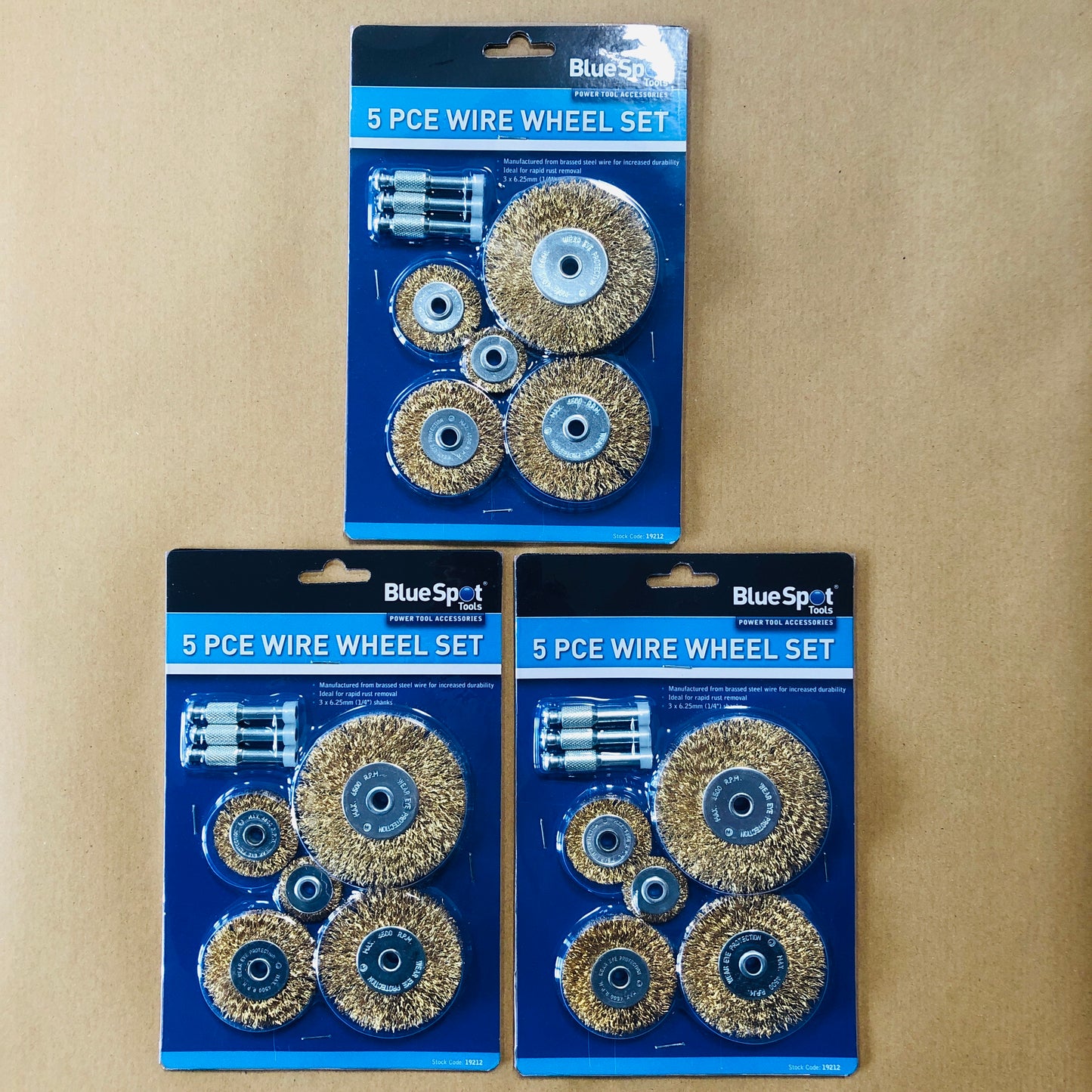 Blue Spot 5pc Wire Wheel Brass Brush Drill Metal Rapid Rust Paint Removal 1/4" Shanks