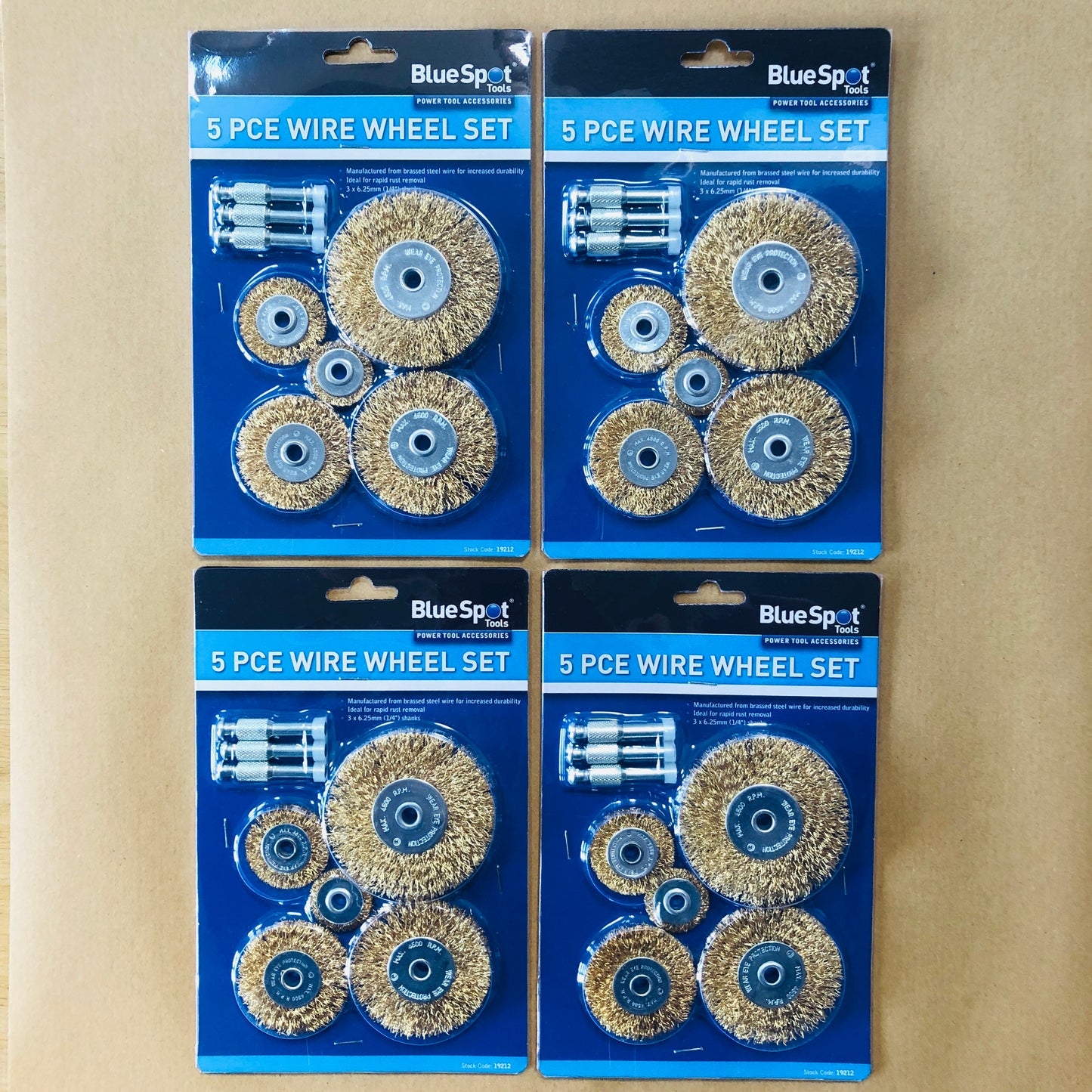 Blue Spot 5pc Wire Wheel Brass Brush Drill Metal Rapid Rust Paint Removal 1/4" Shanks