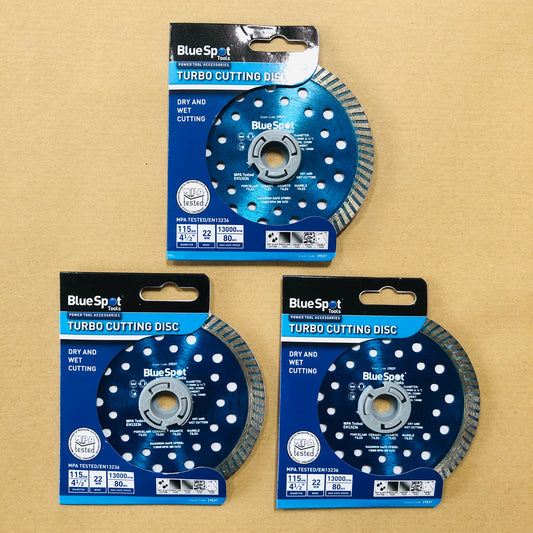 Blue Spot 3 Turbo Tile Diamond Dry & Wet Cutting Discs Stone Porcelain Marble 4.5" 115mm