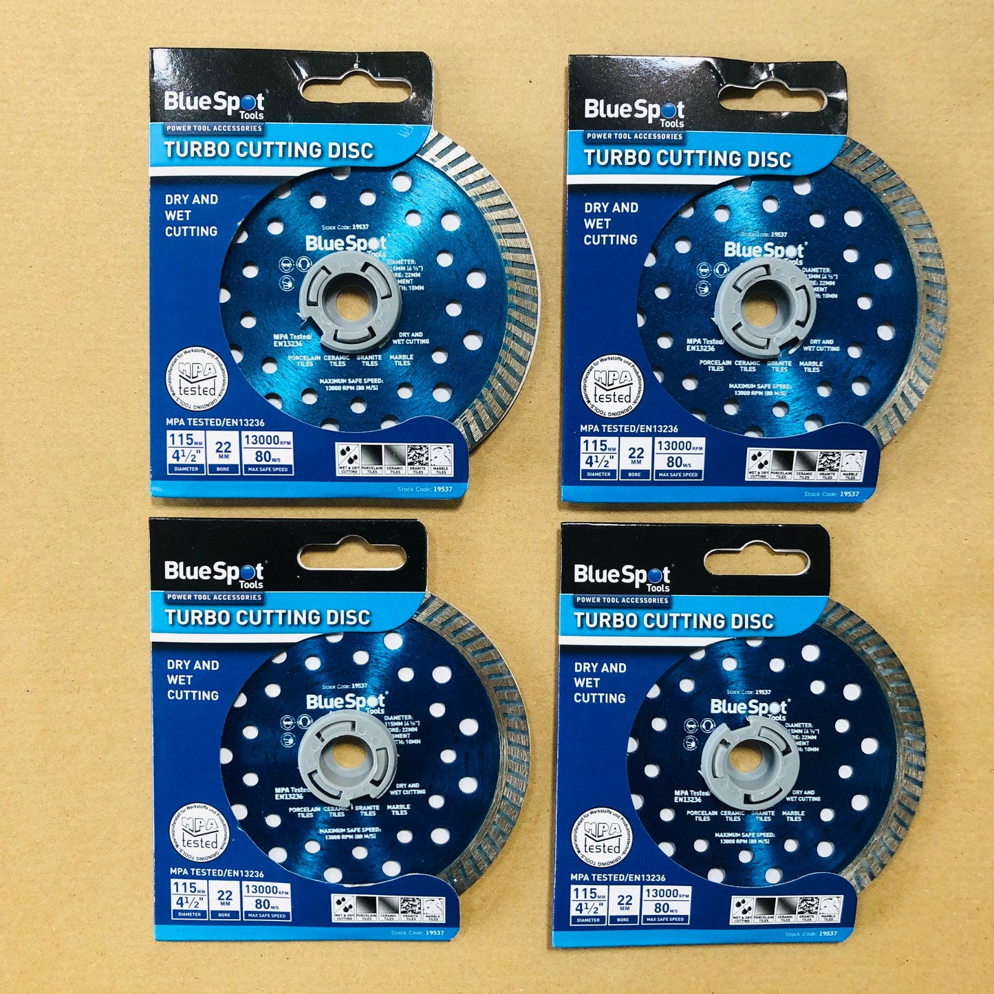 Blue Spot Turbo Tile Diamond Dry & Wet Cutting Discs Stone Porcelain Marble 4.5" 115mm