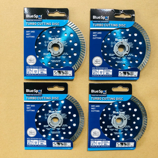 Blue Spot 4 Turbo Tile Diamond Dry & Wet Cutting Discs Stone Porcelain Marble 4.5" 115mm