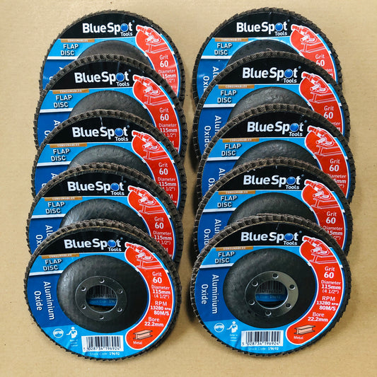 Blue Spot 10 Flap Discs 4.5"/ 115mm Aluminium Oxide 60 Grit Angle Grinder Grind Sanding