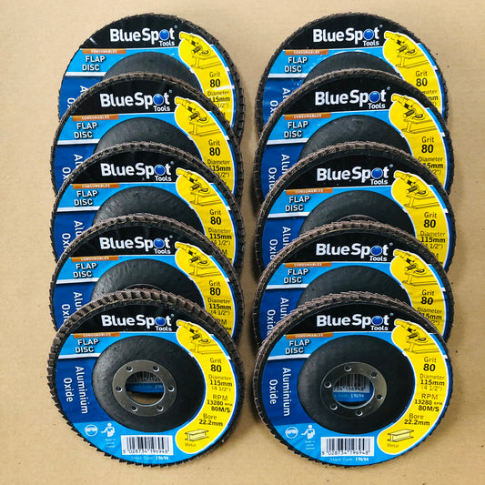 Blue Spot 10 Flap Discs 4.5"/ 115mm Aluminium Oxide 80 Grit Angle Grinder Grind Sanding