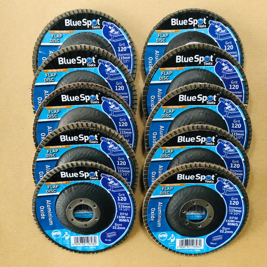 Blue Spot 10 Flap Discs 4.5"/ 115mm Aluminium Oxide 120 Grit Angle Grinder Grind Sanding