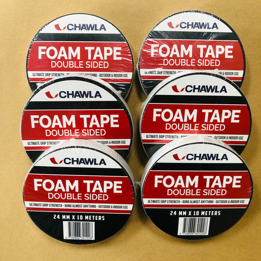 Black Double Sided Foam Permanent Trim Self Adhesive Tape 24mm x 10m x 6 Rolls