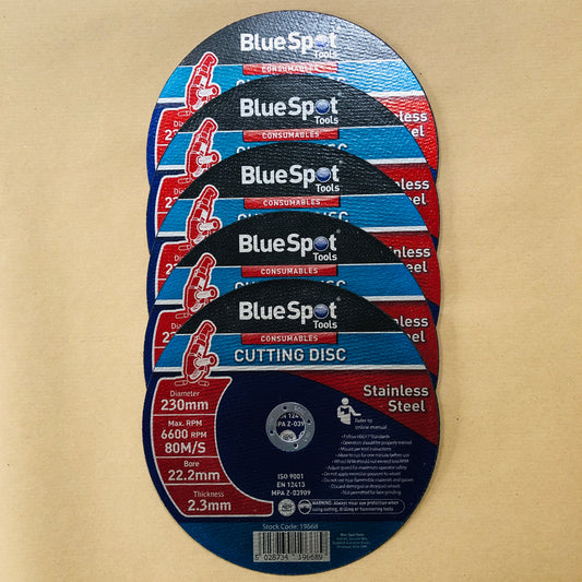 Blue Spot 5 x 230mm / 9" Thin Stainless Steel Cutting Disc 2.3mm Metal Angle Grinder Blade