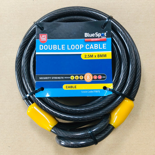 Blue Spot Security Cable Double Loop 2.5m x 8mm Braided Steel Core Lock Bike Bicycle