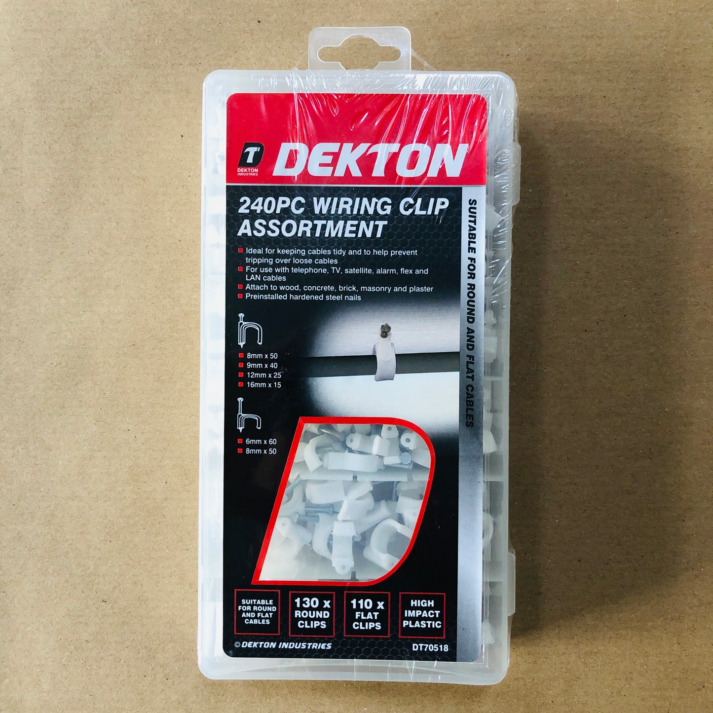 Dekton Plastic Round Flat Electrical Wire Cable Clips TV Phone Internet Fixings