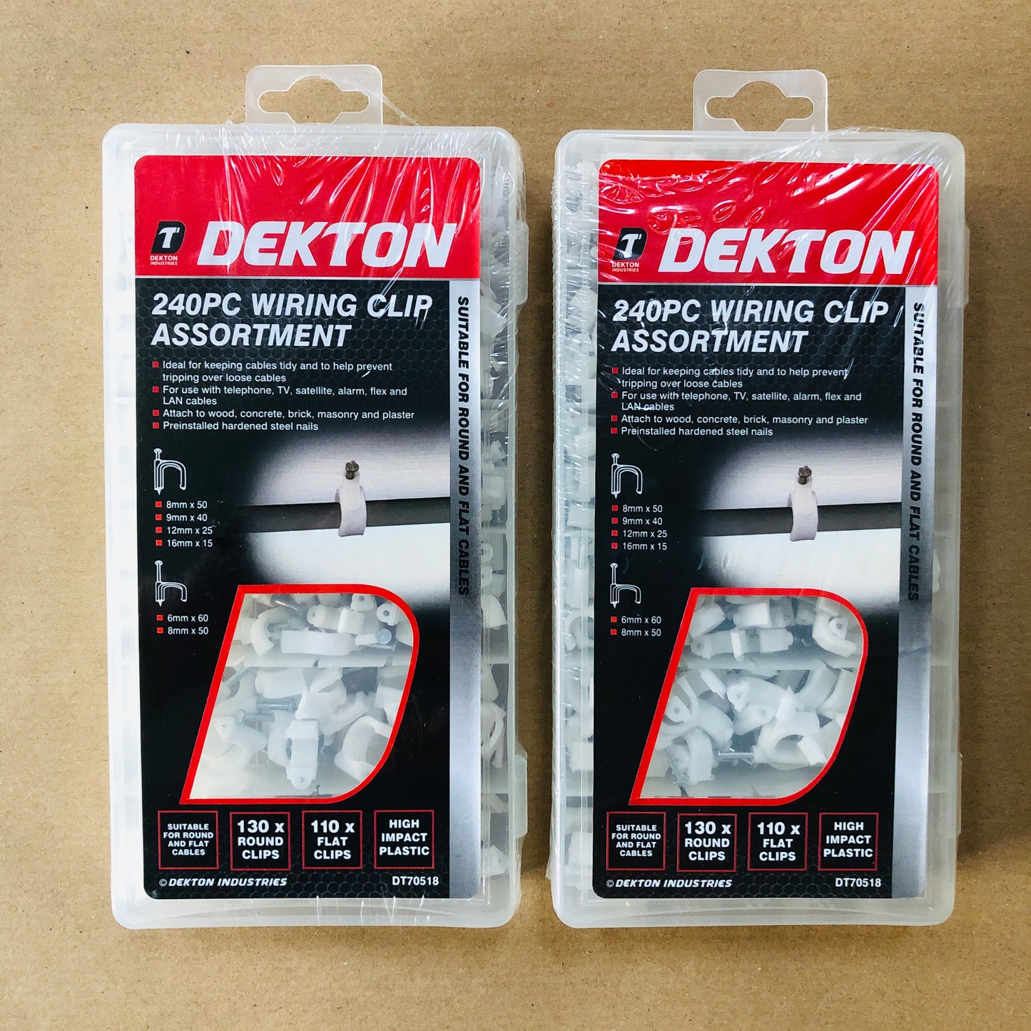 Dekton Plastic Round Flat Electrical Wire Cable Clips TV Phone Internet Fixings