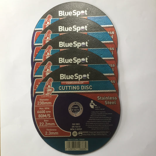 Blue Spot 5 x 230mm / 9" Thin Stainless Steel Cutting Disc 2.3mm Metal Angle Grinder Blade