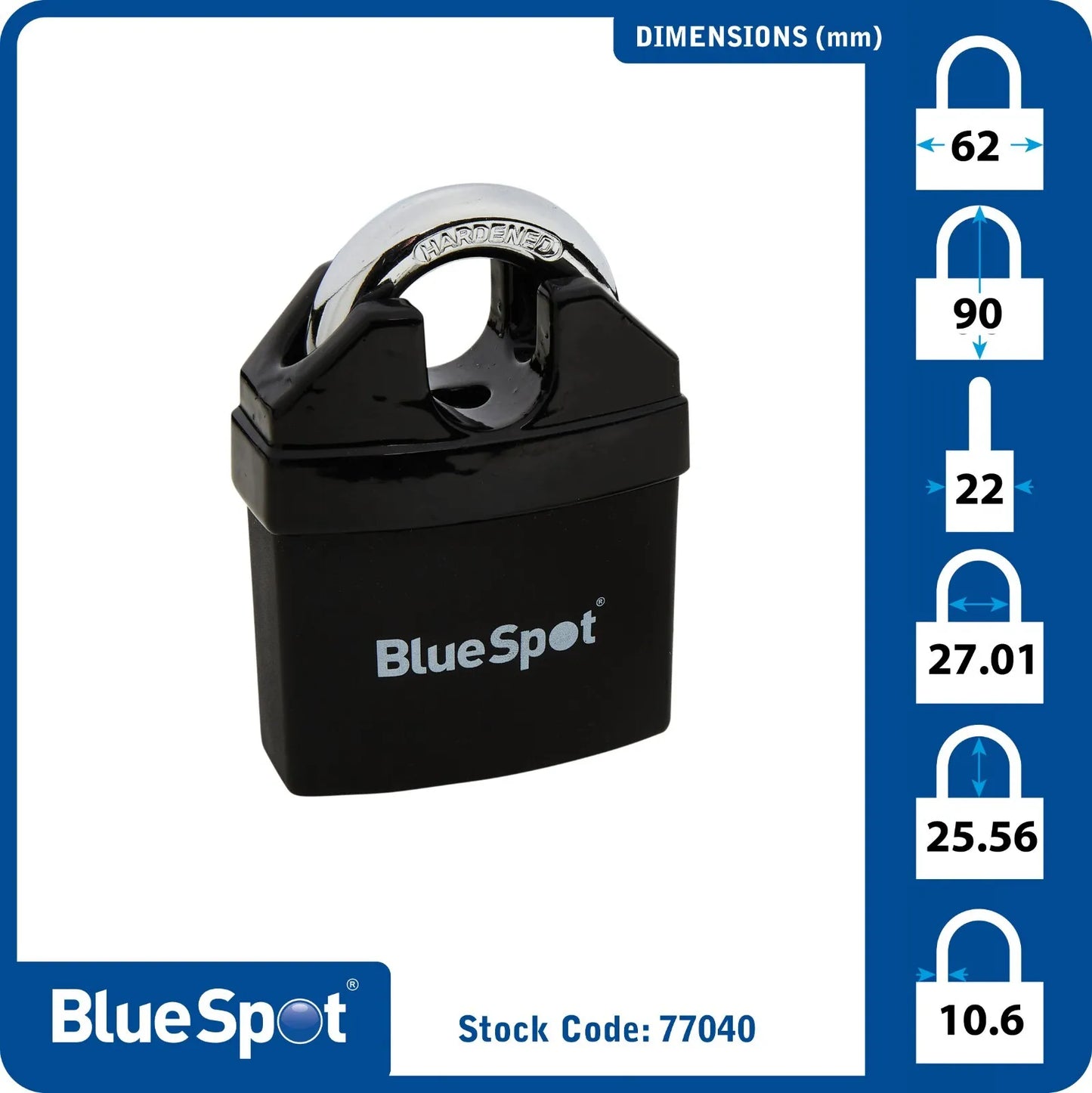 Blue Spot 65mm High Security Closed Shackle Zinc Alloy Padlock Steel Chain Door Lock 4 Key